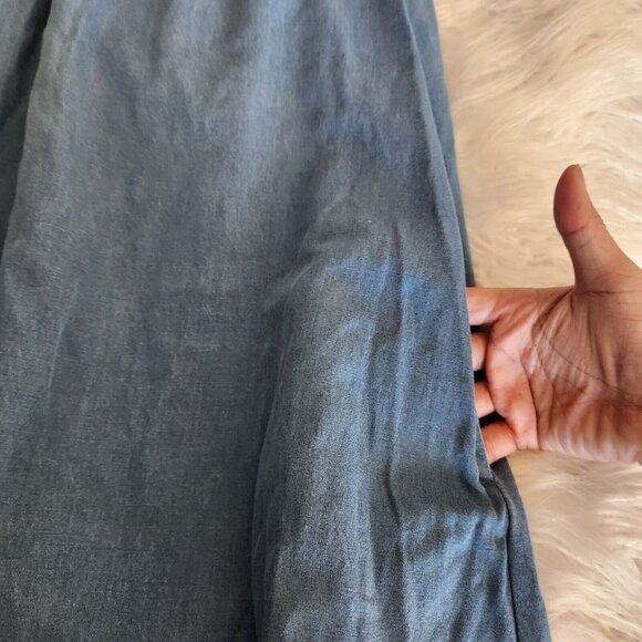 Go Softly Patio Dress Small Denim Chambray Muumuu Embroidery Jumper Prairie Midi - Picture 8 of 10